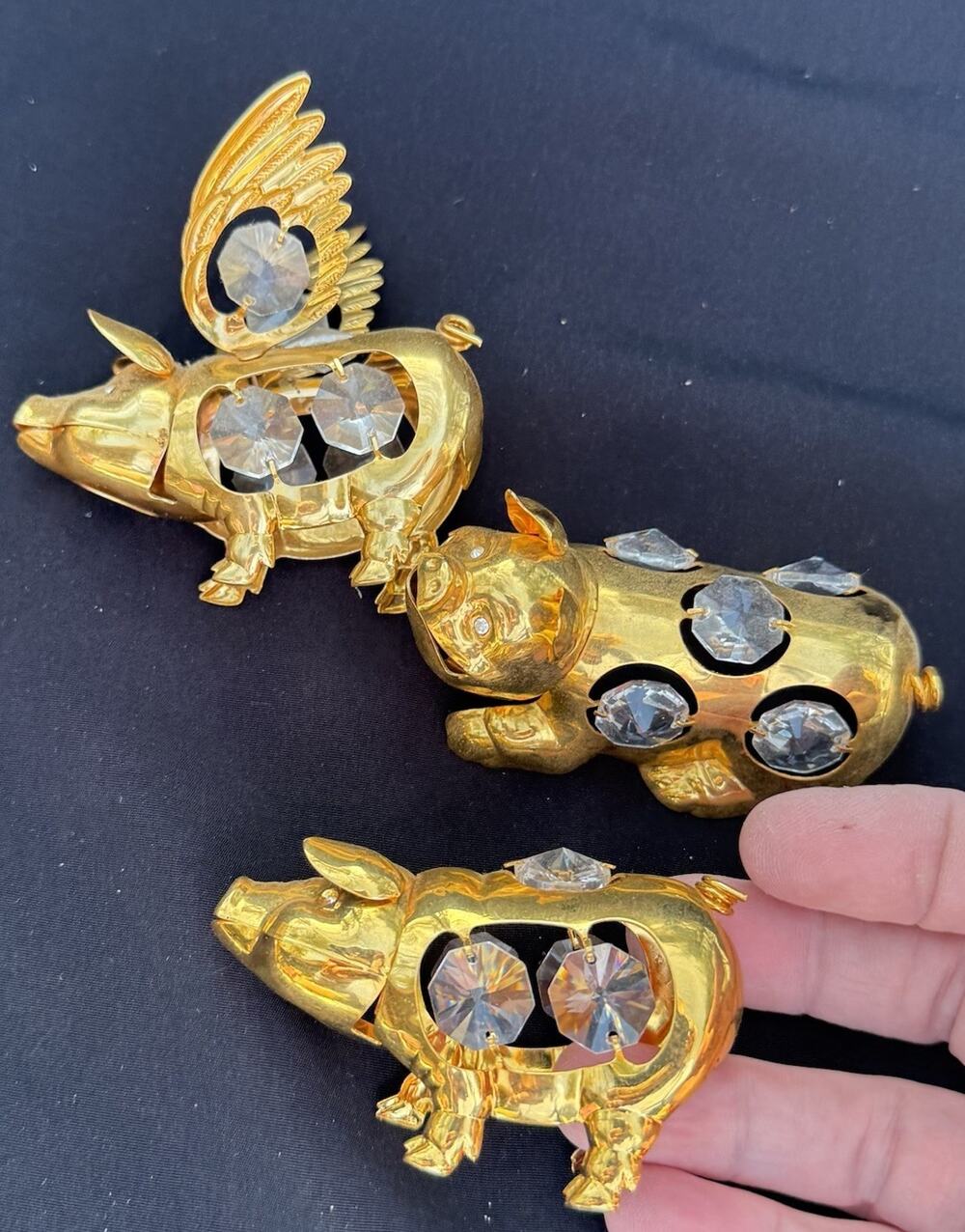 3 Crystal Temptations 24k Gold Plated Pigs With Crystals EUC -T38